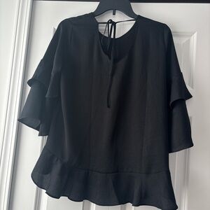 Ann Taylor Black Ruffle Sleeve Blouse